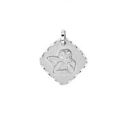 MEDAILLE GRIS ANGE CARREE DIAMANTEE OR