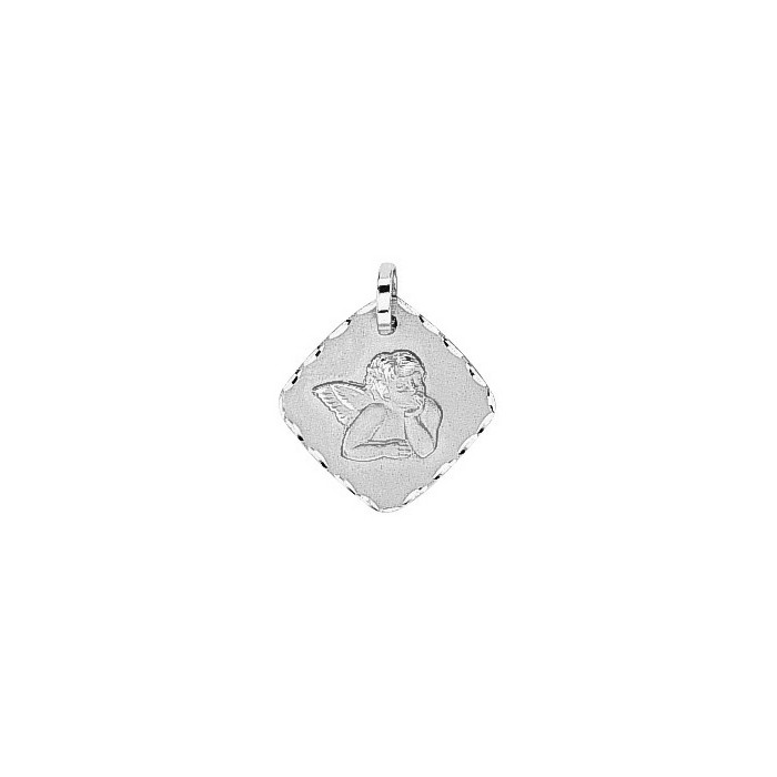MEDAILLE GRIS ANGE CARREE DIAMANTEE OR