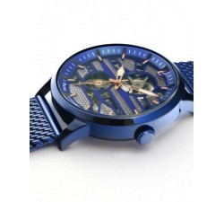 Montre Pierre Lannier,  Homme AUTOMATIC Montre Homme IMPACT Cadran Bleu Bracelet Acier Milanais Bleu