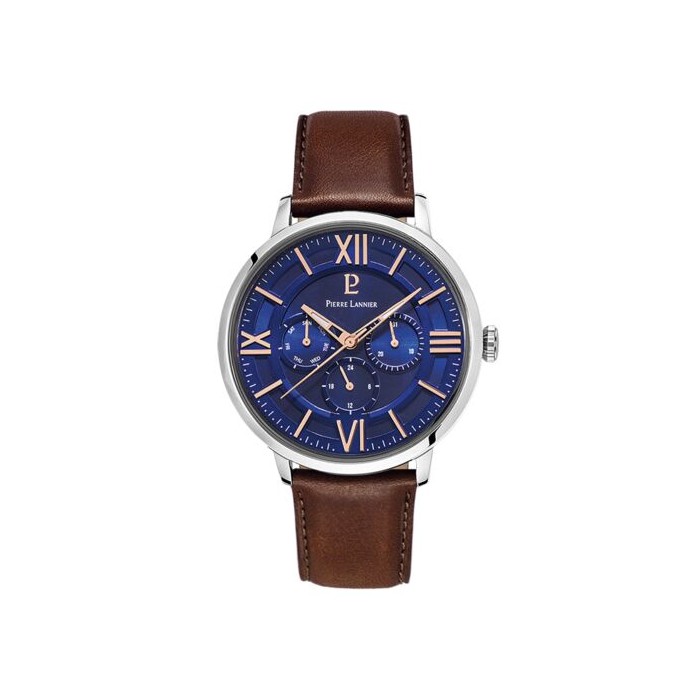 MONTRE Homme  PIERRE LANNIER, BEAUCOUR Cadran Bleu Bracelet Cuir Brun