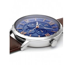 MONTRE Homme  PIERRE LANNIER, BEAUCOUR Cadran Bleu Bracelet Cuir Brun