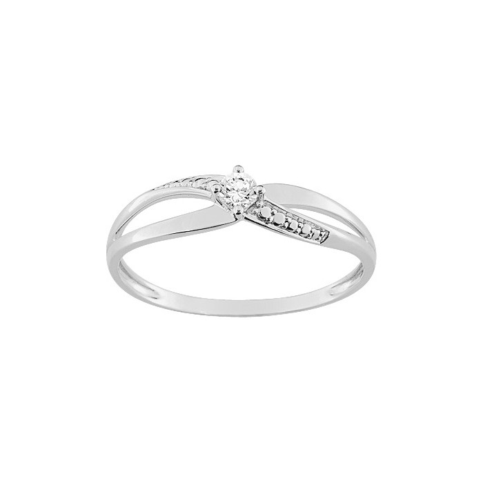 Bague solitaire or blanc et oxyde de zirconium