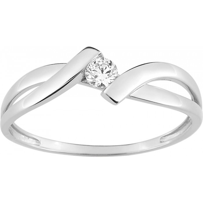 Bague solitaire or blanc et oxyde de zirconium