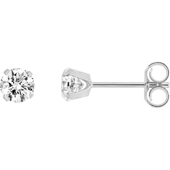 Boucles d'oreilles clous or blanc et oxyde de zirconium 4 mm de zirconium