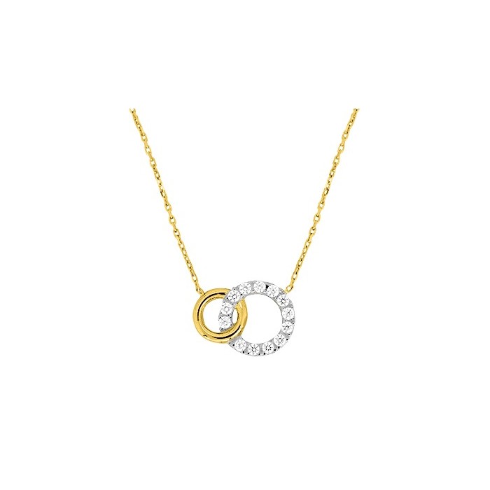 Collier or jaune deux cercles entrelacés en et oxydes de zirconium