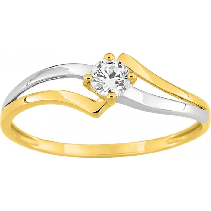 Bague solitaire et oxyde de zirconium et rhodium