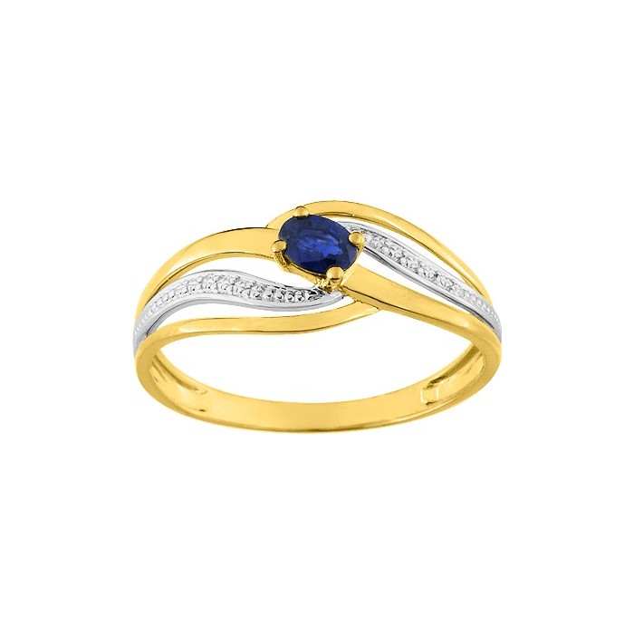 Bague fantaisie or jaune  et saphir