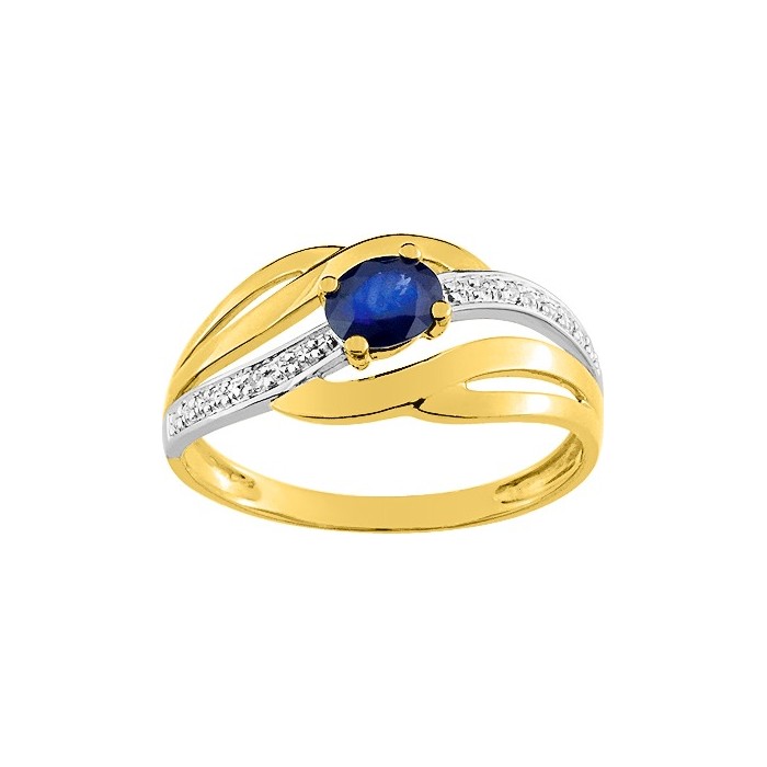 Bague fantaisie or jaune, saphir et diamants