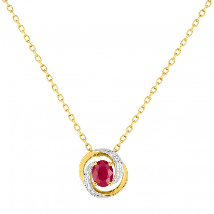 Collier fantaisie or jaune rubis, oxyde de zirconium