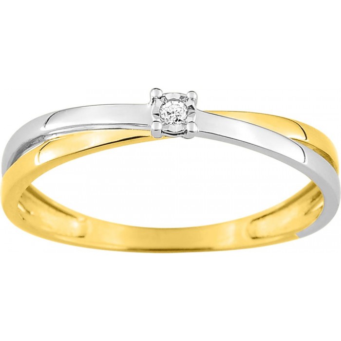 Bague solitaire fantaisie serti 4 griffes, bicolore or